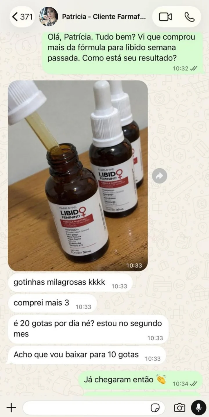 Print WhatsApp cliente Fórmula para Libido Feminina em Gotas