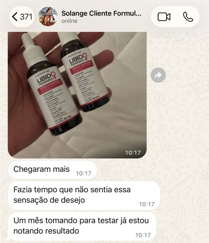 Mensagem de cliente sobre a Fórmula para Libido Feminina em Gotas